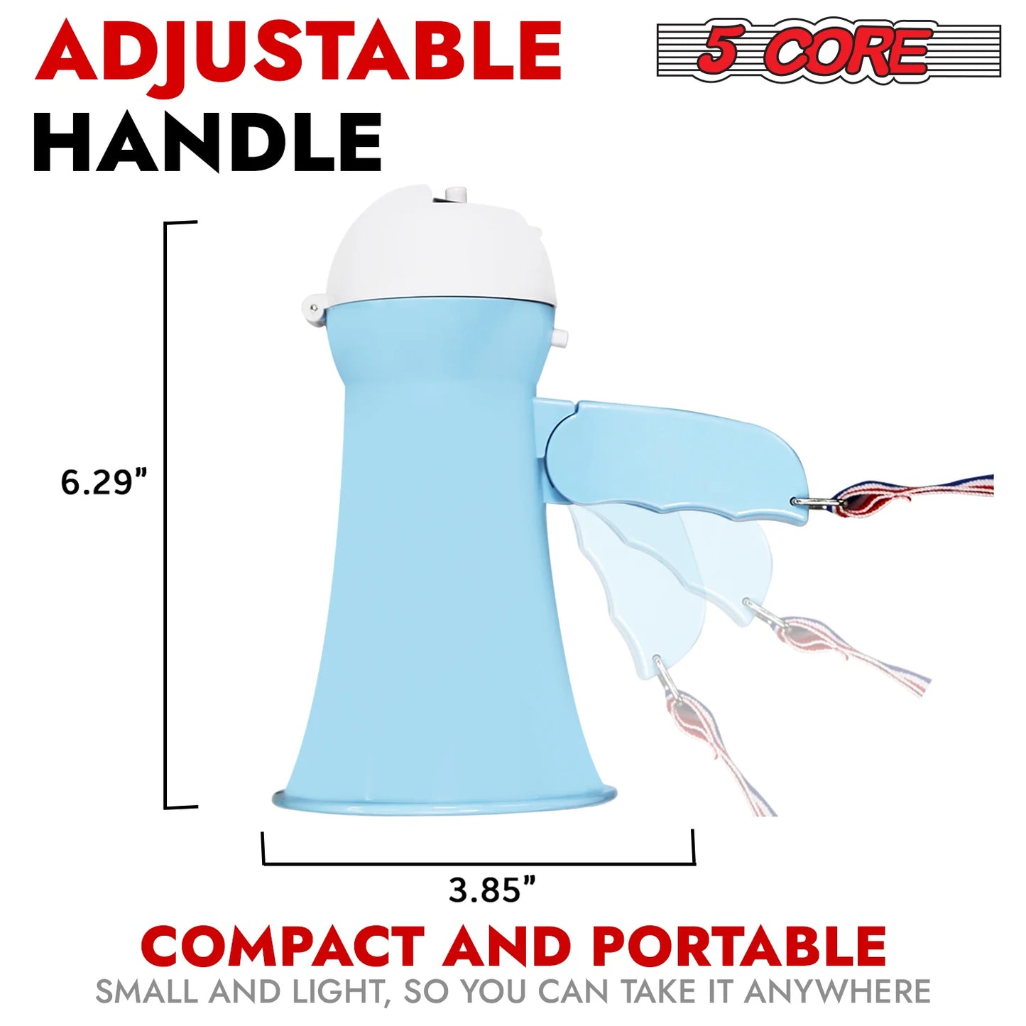 5 Core Megaphone Bullhorn Speaker 15W Mini Battery Power Bull Horn W Siren 400 Yard Range SKY BLUE
