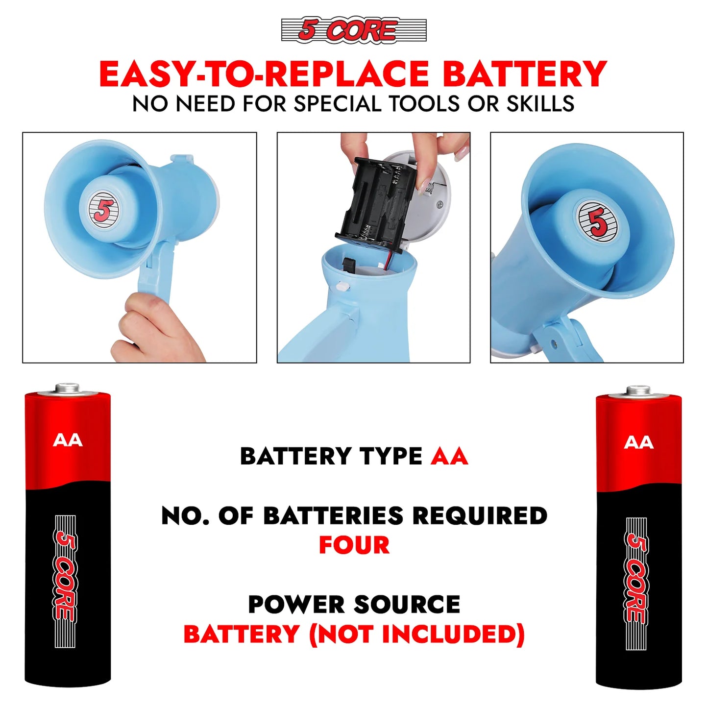 5 Core Megaphone Bullhorn Speaker 15W Mini Battery Power Bull Horn W Siren 400 Yard Range SKY BLUE