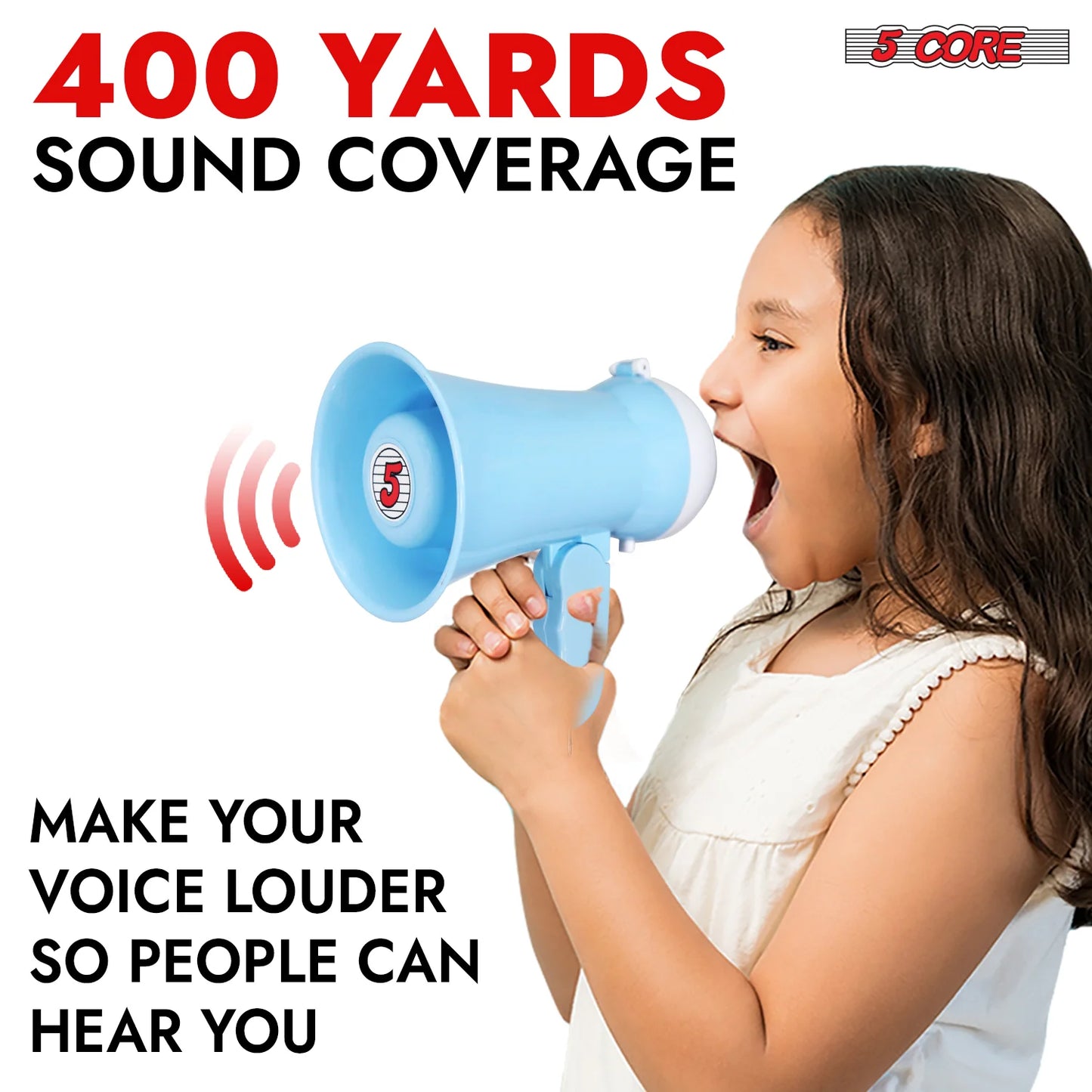5 Core Megaphone Bullhorn Speaker 15W Mini Battery Power Bull Horn W Siren 400 Yard Range SKY BLUE