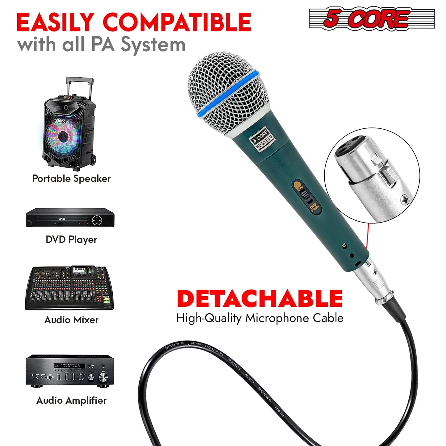 5Core XLR Microphone Dynamic Mic Karaoke Singing Studio Microfono Handheld Mics