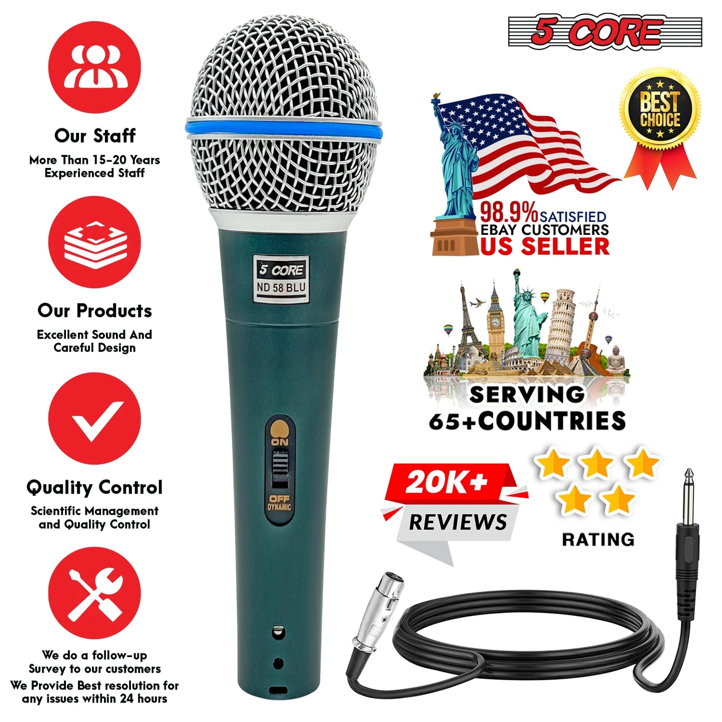 5Core XLR Microphone Dynamic Mic Karaoke Singing Studio Microfono Handheld Mics