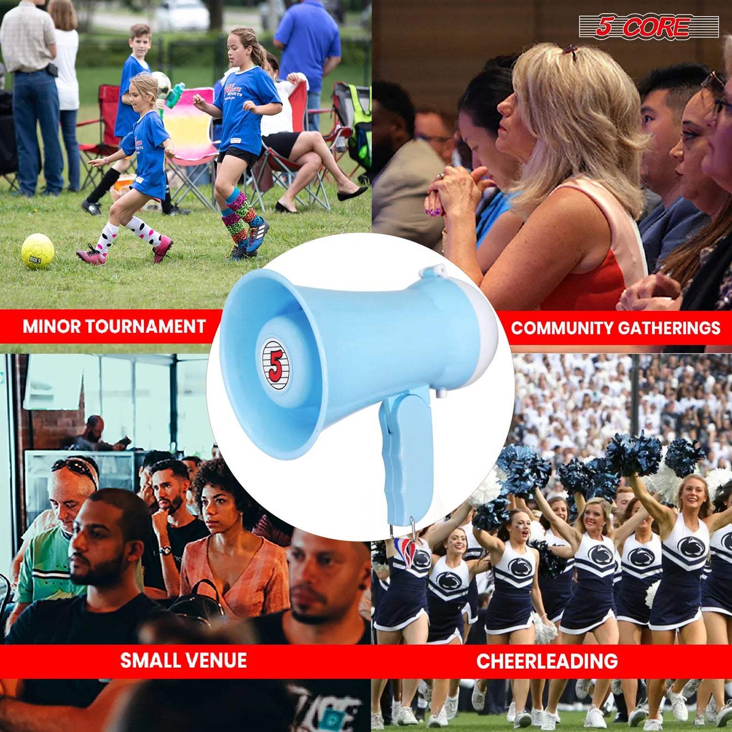 5 Core Megaphone Bullhorn Speaker 15W Mini Battery Power Bull Horn W Siren 400 Yard Range SKY BLUE