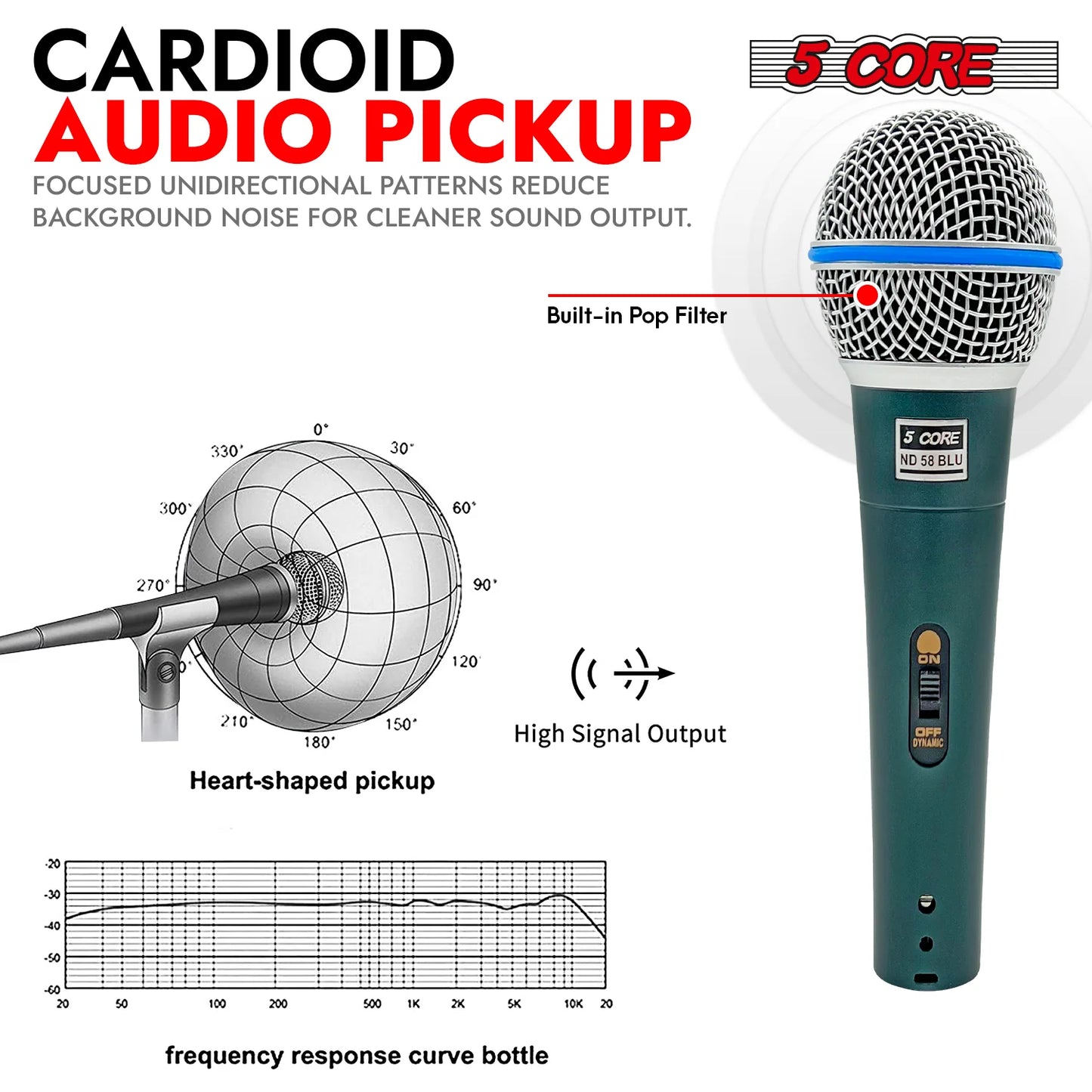 5Core XLR Microphone Dynamic Mic Karaoke Singing Studio Microfono Handheld Mics
