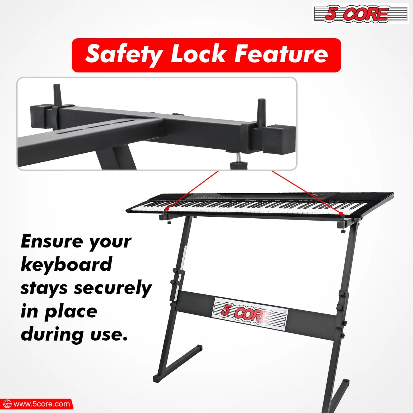 5Core Keyboard Stand Adjustable Z Style Piano Riser BLACK + Keyboard Piano Bench BLACK