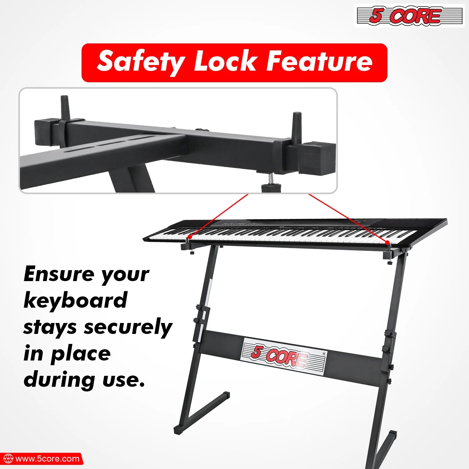 5Core Keyboard Stand Adjustable Z Style Piano Riser BLACK + Keyboard Piano Bench BLACK