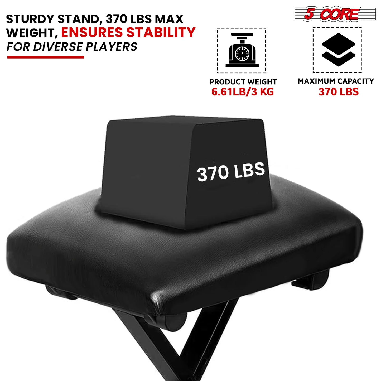 5Core Keyboard Stand Adjustable Z Style Piano Riser BLACK + Keyboard Piano Bench BLACK