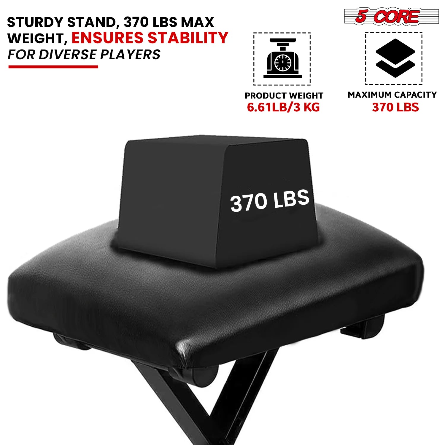 5Core Keyboard Stand Adjustable Z Style Piano Riser BLACK + Keyboard Piano Bench BLACK