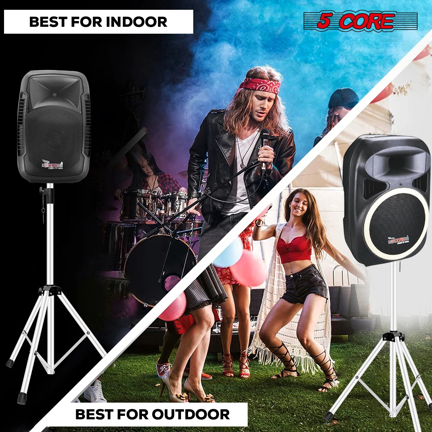 5Core Speaker Stand Tripod Tall Adjustable 72 Inch DJ Studio Monitor Stands Pole Mount WHITE